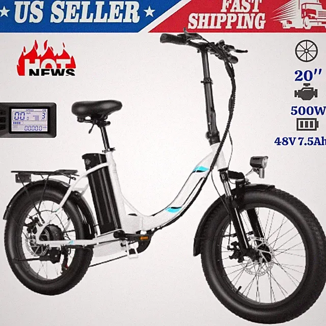 20" Foldable Electric Bike for Adults, Fat Tire Bicycle Commuter 500W 48V Ebike