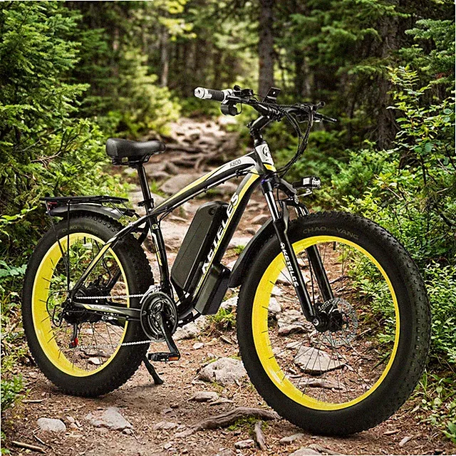 26" Fat Tire 48V/15Ah 27MPH Electric Bike 1000W Motor E-Bike for adults 21 Speed