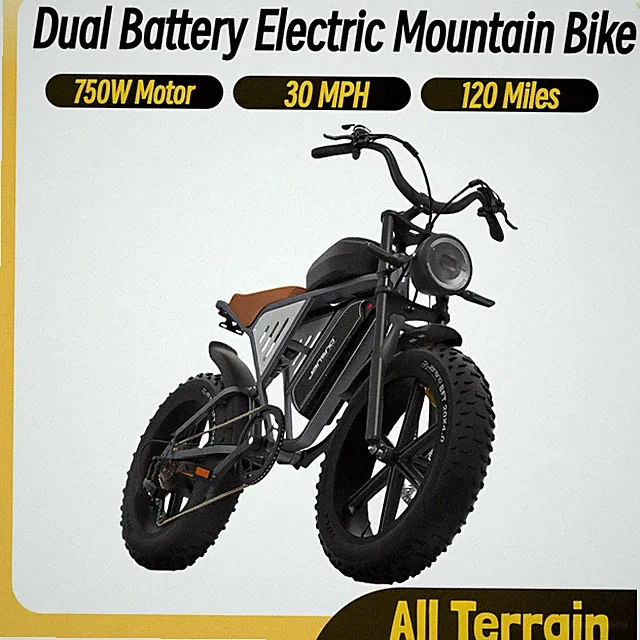 750w All Terrain Off-road Electric Bike 30mph Mountain Ebike 120 Miles For Adult