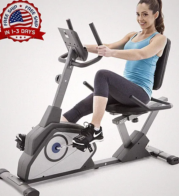 Bicicleta estática reclinable con 8 niveles de resistencia magnética gris neuvo