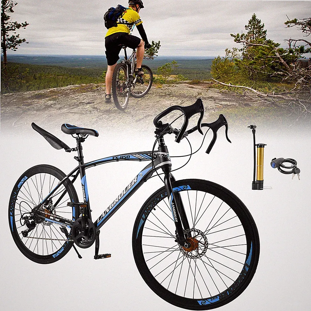 NEW 27 speed Road Bike Racing Bicycle 700C 26" Wheels Adult Black+Blue WHI
